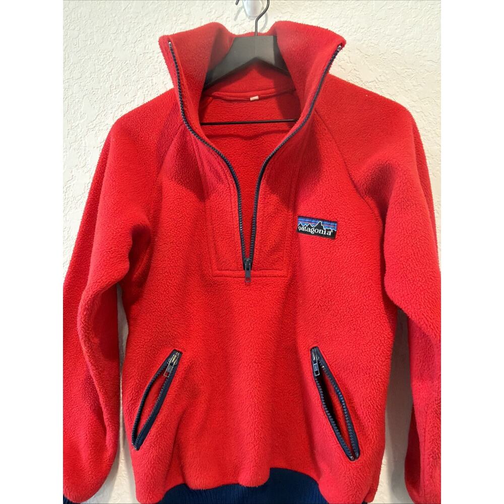 Vintage 80s 90s Patagonia Quarter Zip Red Navy Big Tag Unisex Size Small Hiking - Picture 4 of 9